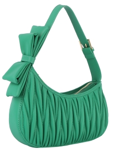 Bow Strap Chevron Quilted Hobo Shoulder Bag DX-0200-M KELLY GREEN